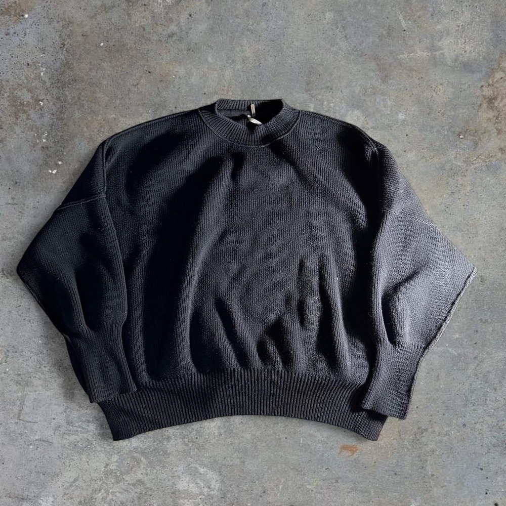 Free People Black Chunky Knit Sweater Oversized Boxy Fit Comfort Winter Sweater